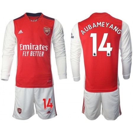 Billiga Fotbollströjor Arsenal Aubameyang 14 Barn Hemma tröja 2021/22 Långärmad